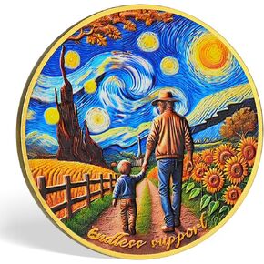 Sunflowers and Stars Father Challenge Coin for Fathers Day Gifts, Dad Coin of Father's Day or Birthday Gifts, Hold Hands Father Coin Gifts with Coin Capsule - Father's Love