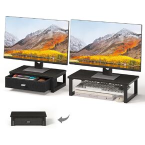 WOHOMO Dual Monitor Stand Riser with Drawers, Desk Organizers for 2 Monitors, Desktop Storage Stand for Computer,Laptop,White in Saudi Arabia
