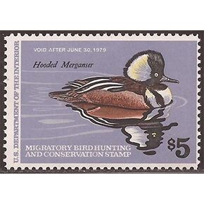 Scott RW45 5 Hooded Merganser Federal Duck Stamp Mint Very Fine. Never Been Hinged.