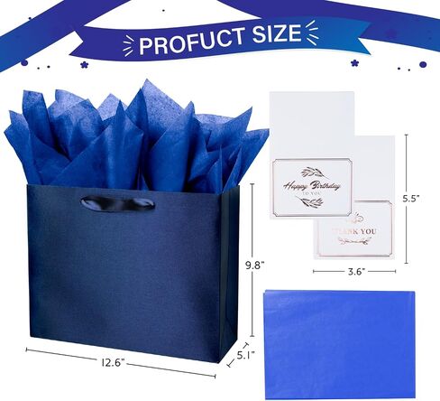 Linelglobal Blue Gift Bag with Tissue Paper Solid Color Silky for Women Men Boutique, Birthday, Fathers Day, Anniversary, Wedding 13" in Saudi Arabia