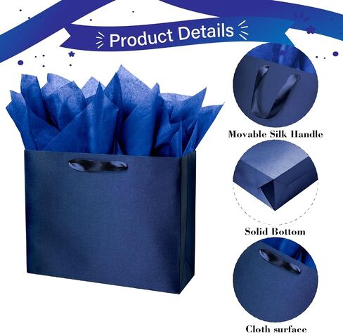 Linelglobal Blue Gift Bag with Tissue Paper Solid Color Silky for Women Men Boutique, Birthday, Fathers Day, Anniversary, Wedding 13" in Saudi Arabia