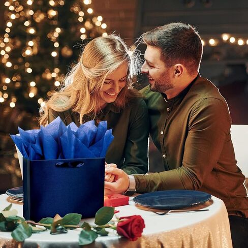 Linelglobal Blue Gift Bag with Tissue Paper Solid Color Silky for Women Men Boutique, Birthday, Fathers Day, Anniversary, Wedding 13" in Saudi Arabia