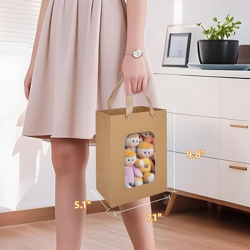 MOXARYSU 6 Pcs Brown Gift Bags with Clear Window: 9.8x5.1x7.1 Inch Medium Kraft Paper Bags with Handle For Party Business Birthday Wedding in Saudi Arabia