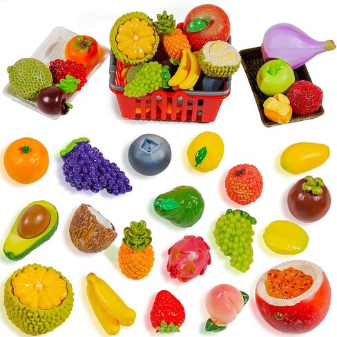 Exasinine 33pcs Miniature Fruits Figures Strawberry Peach Grapes Mini Resin Figures Artificial Fruit for Garden Kitchen Game Party Decor Cake Decoration in Kuwait