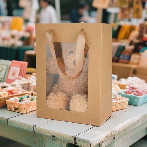 MOXARYSU 6 Pcs Brown Gift Bags with Clear Window: 9.8x5.1x7.1 Inch Medium Kraft Paper Bags with Handle For Party Business Birthday Wedding in Saudi Arabia