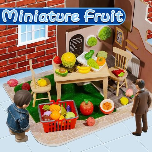 Exasinine 33pcs Miniature Fruits Figures Strawberry Peach Grapes Mini Resin Figures Artificial Fruit for Garden Kitchen Game Party Decor Cake Decoration in Kuwait