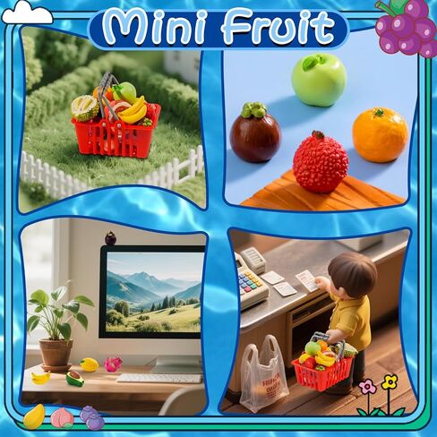 Exasinine 33pcs Miniature Fruits Figures Strawberry Peach Grapes Mini Resin Figures Artificial Fruit for Garden Kitchen Game Party Decor Cake Decoration in Kuwait
