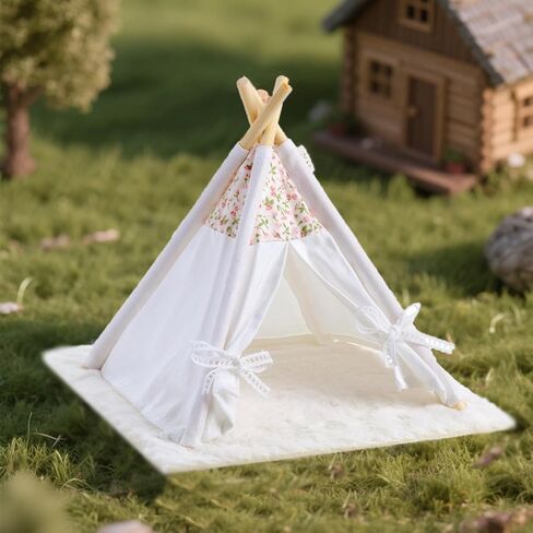 1:12 Dollhouse Camping Bed Tent, 1 Set Fairy Style Mini Pink Lace Tent with Carpet, Miniature Outdoor Furniture Accessories for Bedroom,Patio and Garden(White) in Kuwait