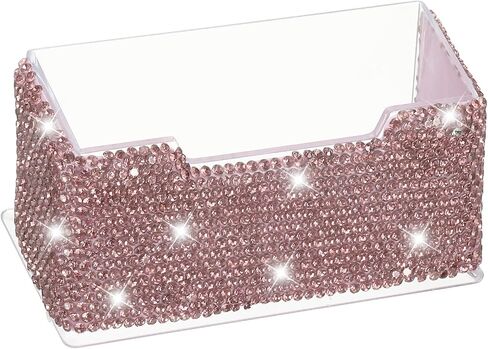 PATIKIL Rhinestone Business Card Holder, Crystal Business Card Holders Bling Business Card Organizer Display Stand for Desktop Desk Office Exhibition, Pink in Saudi Arabia