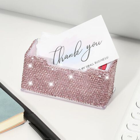 PATIKIL Rhinestone Business Card Holder, Crystal Business Card Holders Bling Business Card Organizer Display Stand for Desktop Desk Office Exhibition, Pink in Saudi Arabia