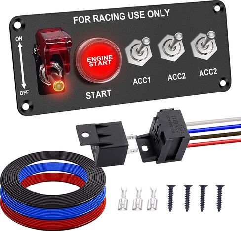 weideer 12V Ignition Switch Panel Car Engine Start Push Button 2 in 1 Ignition Starter Switch LED Toggle Switche Panel with Red Indicator Light for Racing RV Truck K-048 in Saudi Arabia