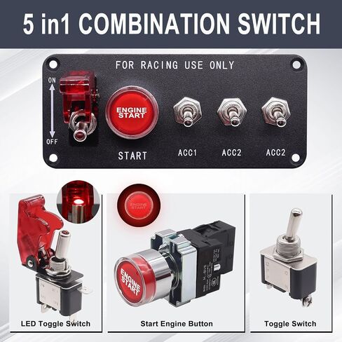weideer 12V Ignition Switch Panel Car Engine Start Push Button 2 in 1 Ignition Starter Switch LED Toggle Switche Panel with Red Indicator Light for Racing RV Truck K-048 in Saudi Arabia