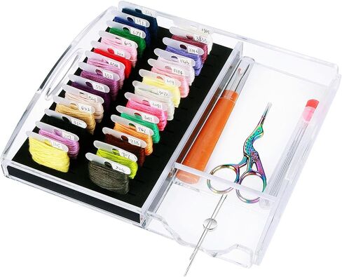 Acrylic Working Tray for Cross Stitch and Embroidery Supplies, Embroidery Floss Bobbins Organizer with Magnetic Needle Holder and Tools Storage-Tray Only(Small-For 3mm acrylic bobbin) in Saudi Arabia