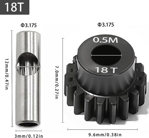 0.5M Pinion Gear 18T Hardened Steel 3.175mm Bore with 2.3mm Adapter, Precision Motor Gear for ARRMA 1/14 Typhon 1/16 Mojave 1/18 Granite, Losi 1/12 NASCAR, 0.5Mod Gear 13T-27T for HOBBYWING Motors in Kuwait
