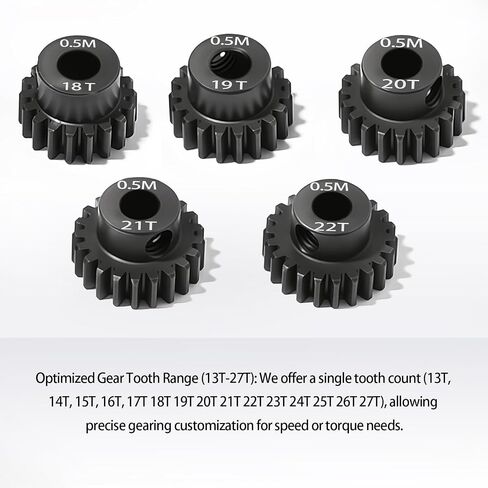 0.5M Pinion Gear 18T Hardened Steel 3.175mm Bore with 2.3mm Adapter, Precision Motor Gear for ARRMA 1/14 Typhon 1/16 Mojave 1/18 Granite, Losi 1/12 NASCAR, 0.5Mod Gear 13T-27T for HOBBYWING Motors in Kuwait