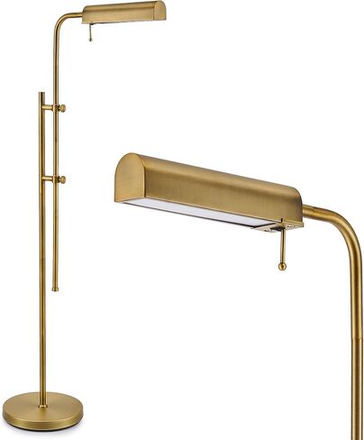 VONLUCE Dimmable LED Floor Lamp, 62.5" Industrial Floor Lamp for Living Room with Adjustable Height Swing Arm Head 3 Color Temperatures, Standing Reading Lamp for Bedroom Office, Antique Brass in Saudi Arabia