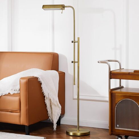 VONLUCE Dimmable LED Floor Lamp, 62.5" Industrial Floor Lamp for Living Room with Adjustable Height Swing Arm Head 3 Color Temperatures, Standing Reading Lamp for Bedroom Office, Antique Brass in Saudi Arabia