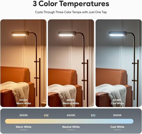 VONLUCE Dimmable LED Floor Lamp, 62.5" Industrial Floor Lamp for Living Room with Adjustable Height Swing Arm Head 3 Color Temperatures, Standing Reading Lamp for Bedroom Office, Antique Brass in Saudi Arabia