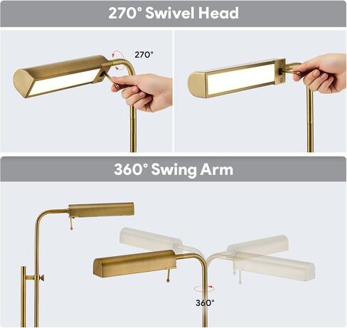 VONLUCE Dimmable LED Floor Lamp, 62.5" Industrial Floor Lamp for Living Room with Adjustable Height Swing Arm Head 3 Color Temperatures, Standing Reading Lamp for Bedroom Office, Antique Brass in Saudi Arabia