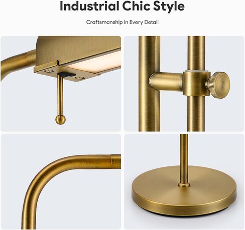 VONLUCE Dimmable LED Floor Lamp, 62.5" Industrial Floor Lamp for Living Room with Adjustable Height Swing Arm Head 3 Color Temperatures, Standing Reading Lamp for Bedroom Office, Antique Brass in Saudi Arabia