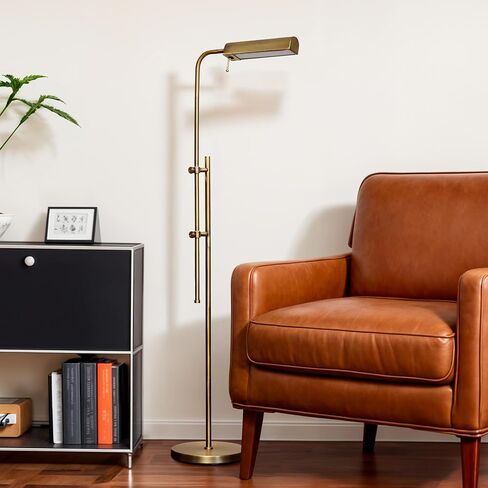 VONLUCE Dimmable LED Floor Lamp, 62.5" Industrial Floor Lamp for Living Room with Adjustable Height Swing Arm Head 3 Color Temperatures, Standing Reading Lamp for Bedroom Office, Antique Brass in Saudi Arabia