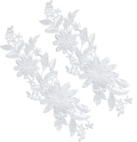 pson 1 Pair 9 x 3.14 Inch Lace Flower Embroidered, White Three-Dimensional Flowers Embroidered for DIY, Wedding Dress, Clothing Decoration in Saudi Arabia
