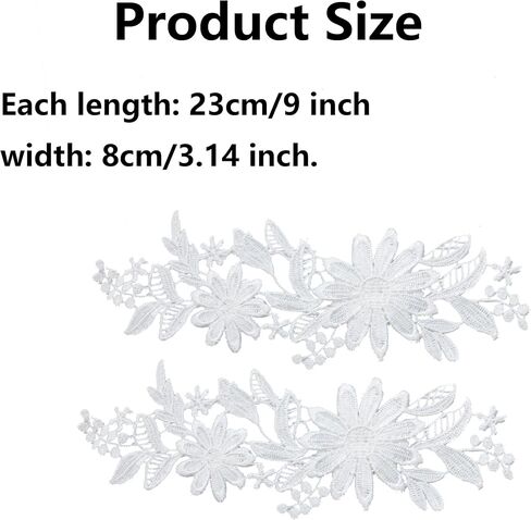 pson 1 Pair 9 x 3.14 Inch Lace Flower Embroidered, White Three-Dimensional Flowers Embroidered for DIY, Wedding Dress, Clothing Decoration in Saudi Arabia