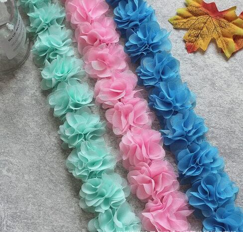 Yycraft 2 "شيفون زهرة الدانتيل الشريط تقليم لخياطة زين الزفاف الزفاف الزفاف DIY ديكور (4.5 ياردة ، بورغوندي) in Kuwait