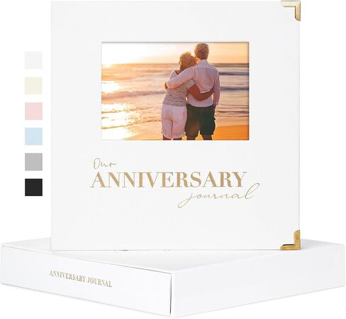 Wedding Anniversary Journal Book for Couples - Linen Memory Scrapbook Album for 1st to 70th Anniversaries Marriage Keepsake Notebook for Newlywed Marriage (White, 186 Pages) in Kuwait