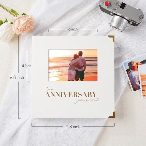 Wedding Anniversary Journal Book for Couples - Linen Memory Scrapbook Album for 1st to 70th Anniversaries Marriage Keepsake Notebook for Newlywed Marriage (White, 186 Pages) in Kuwait