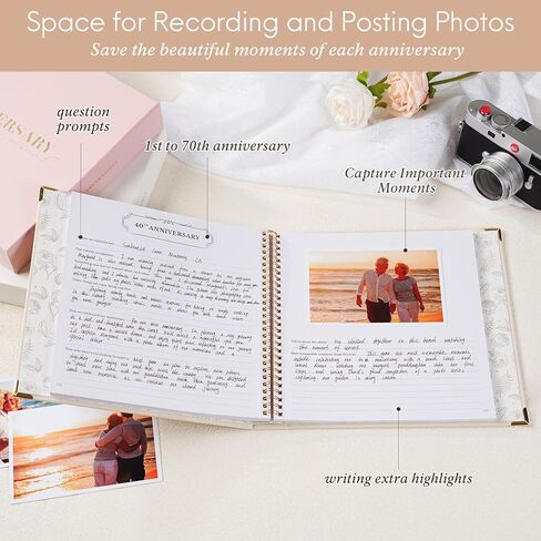 Wedding Anniversary Journal Book for Couples - Linen Memory Scrapbook Album for 1st to 70th Anniversaries Marriage Keepsake Notebook for Newlywed Marriage (White, 186 Pages) in Kuwait