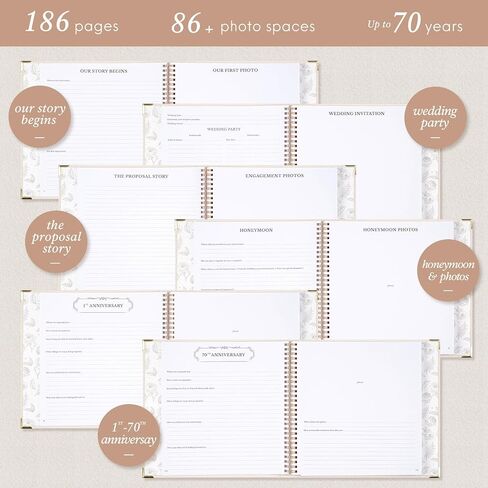 Wedding Anniversary Journal Book for Couples - Linen Memory Scrapbook Album for 1st to 70th Anniversaries Marriage Keepsake Notebook for Newlywed Marriage (White, 186 Pages) in Kuwait