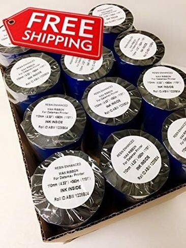 Thermal Transfer Printer Ribbon Roll – Bulk Black Standard Resin-Enhanced Wax Ribbons (4.33" x 1181'/110mm x 360m) – Compatible with Datamax Printers & More (24 Rolls) in Saudi Arabia