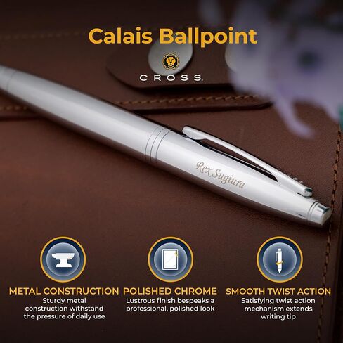 Personalized Cross Calais Ballpoint Pen | Custom Engraved Cross Pen for Men or Women | Perfect Graduation or Office Gift [Lustrous Chrome Finish, Smooth Black Ink] in Saudi Arabia