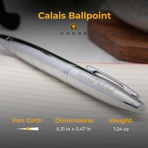 Personalized Cross Calais Ballpoint Pen | Custom Engraved Cross Pen for Men or Women | Perfect Graduation or Office Gift [Lustrous Chrome Finish, Smooth Black Ink] in Saudi Arabia