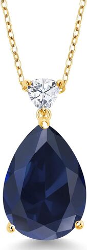 Gem Stone King 18K Yellow Gold Plated Silver Pear Shape Nano Emerald and White Moissanite Pendant Necklace For women (9.72 Cttw, with 18 Inch Chain) in Saudi Arabia