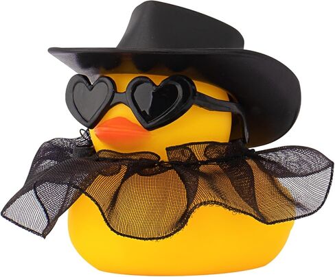 wonuu Car Decorations Cowboy Rubber Ducks, Car Ornament Ducky for Dashboard Accessories with Cowboy Hat, Black Plastic Glasses, Transparent Black Skirt in Saudi Arabia