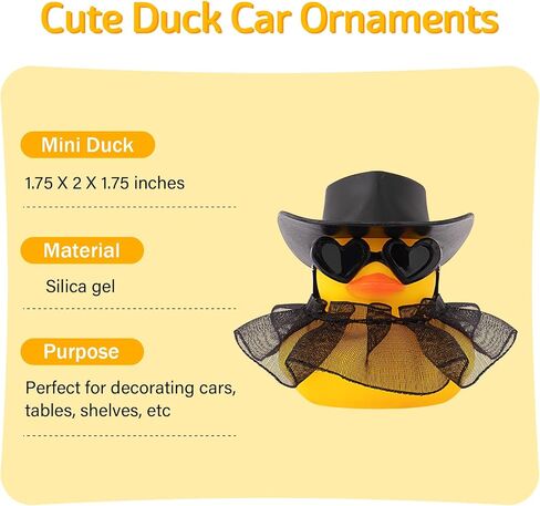 wonuu Car Decorations Cowboy Rubber Ducks, Car Ornament Ducky for Dashboard Accessories with Cowboy Hat, Black Plastic Glasses, Transparent Black Skirt in Saudi Arabia