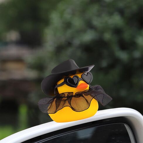 wonuu Car Decorations Cowboy Rubber Ducks, Car Ornament Ducky for Dashboard Accessories with Cowboy Hat, Black Plastic Glasses, Transparent Black Skirt in Saudi Arabia