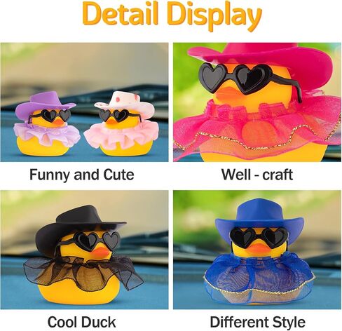 wonuu Car Decorations Cowboy Rubber Ducks, Car Ornament Ducky for Dashboard Accessories with Cowboy Hat, Black Plastic Glasses, Transparent Black Skirt in Saudi Arabia