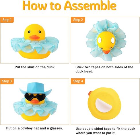 wonuu Car Decorations Cowboy Rubber Ducks, Car Ornament Ducky for Dashboard Accessories with Cowboy Hat, Black Plastic Glasses, Transparent Black Skirt in Saudi Arabia