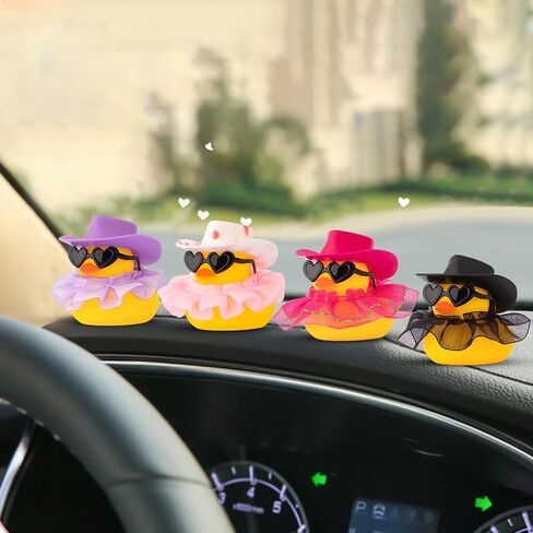 wonuu Car Decorations Cowboy Rubber Ducks, Car Ornament Ducky for Dashboard Accessories with Cowboy Hat, Black Plastic Glasses, Transparent Black Skirt in Saudi Arabia