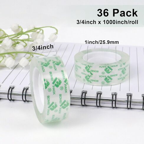 BOMEI PACK 36Rolls Crystal Clear Tape for Gift Wrapping, Transparent Tape Refills for Dispenser, Office Tape for Home and School, 3/4Inch x 1000 inch in Saudi Arabia