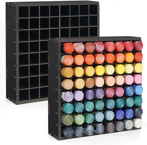2 Pack 64 Grids Paint Organizer Storage Rack, Wall-mountable Craft Paints Holder, Paint Bottle Organizer Rack Stand for 2 oz Acrylic Craft Paints, Black in Saudi Arabia