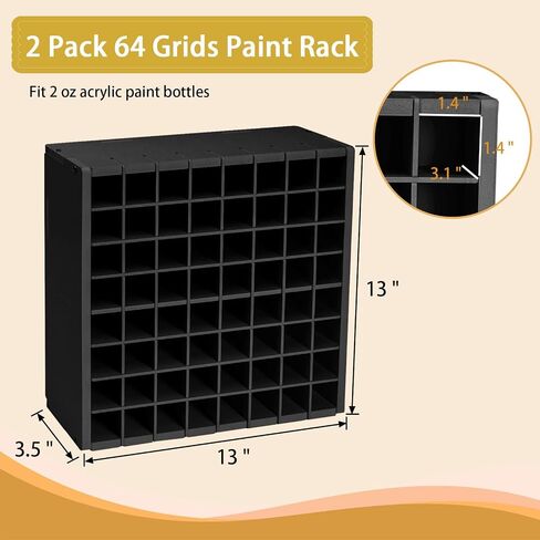 2 Pack 64 Grids Paint Organizer Storage Rack, Wall-mountable Craft Paints Holder, Paint Bottle Organizer Rack Stand for 2 oz Acrylic Craft Paints, Black in Saudi Arabia