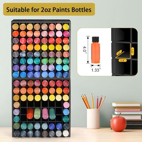 2 Pack 64 Grids Paint Organizer Storage Rack, Wall-mountable Craft Paints Holder, Paint Bottle Organizer Rack Stand for 2 oz Acrylic Craft Paints, Black in Saudi Arabia