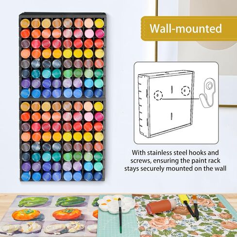 2 Pack 64 Grids Paint Organizer Storage Rack, Wall-mountable Craft Paints Holder, Paint Bottle Organizer Rack Stand for 2 oz Acrylic Craft Paints, Black in Saudi Arabia