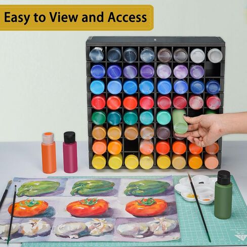 2 Pack 64 Grids Paint Organizer Storage Rack, Wall-mountable Craft Paints Holder, Paint Bottle Organizer Rack Stand for 2 oz Acrylic Craft Paints, Black in Saudi Arabia