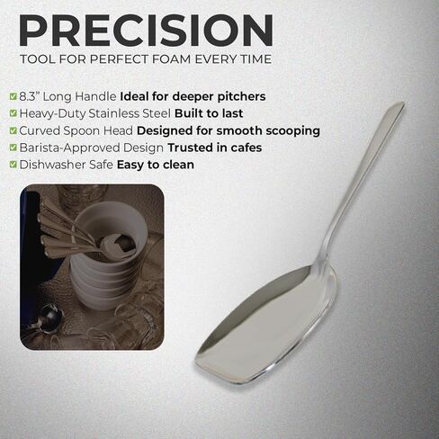 ملعقة إسفنجية نهائية مقاس 8.3 بوصة من راتلوير - مصنوعة من الفولاذ المقاوم للصدأ شديد التحمل، تصميم معتمد من باريستا للتحكم المثالي في رغوة اللاتيه والمغرفة in Kuwait