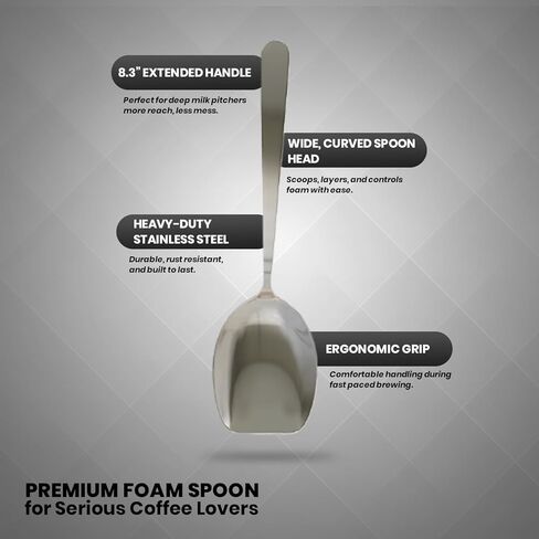 ملعقة إسفنجية نهائية مقاس 8.3 بوصة من راتلوير - مصنوعة من الفولاذ المقاوم للصدأ شديد التحمل، تصميم معتمد من باريستا للتحكم المثالي في رغوة اللاتيه والمغرفة in Kuwait